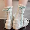 Calcetines Blancos para Mujer, de Longitud Media hasta la Pantorrilla, Estilo Delgado de Verano, Calcetines Largos con Lazo de Encaje, Algodón Puro, Estilo Miu Estilo Ballet Calcetines Caídos