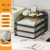 Prateleira de armazenamento com classificação por assunto, suporte de metal para livros para mesas de estudante, organizador de pastas de arquivos multicamadas de grande capacidade