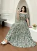 Vestido de Praia Curto de Um Ombro, Vestido Floral, Vestido de Verão Feminino, Vestido Estilo Férias em Seda de Algodão Artificial, Dropshipping