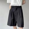 Pantalones cortos de traje negro para hombre, de marca de moda, holgados e informales, de verano, de seda fina y de secado rápido.