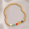 Pulsera de Acero Titanio con Esmalte de Goteo de Cara Sonriente Colorida para Mujer, con Cuentas Doradas, Lujo Ligero, Diseño Único, Sensación de Alta Gama, Joyería de Amistad