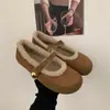 ¡Lana de Cordero! Zapatos Birkenstock de Suela Gruesa con Forro de Felpa para Mujer, Mocasines Retro de Invierno Mary Jane de una Correa, Zapatos Cálidos de Algodón