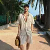 Camisa de Lino Color Café Estilo Old Money para Hombre, Atuendo para Vacaciones de Verano, Camisa de Seda de Hielo Protectora del Sol, Manga Corta Casual