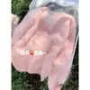 Suéter de piel de visón color rosa melocotón suave y cremoso con cuello en V para mujer, un top de punto de mohair de alta gama para otoño e invierno