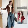 Suéter de Punto Casual Holgado Estilo Coreano de un Solo Botón con Solapa Ropa para Niñas Otoño Invierno Nuevo Diseño Cardigan de Lunares Set Moderno