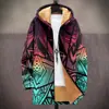 Chaqueta de Estilo Nuevo Transfronteriza con Elementos de Patrón Multicolor, Cárdigan con Capucha y Cierre B5, Abrigo de Algodón Polar Espesado de Invierno con Forro Amarillo