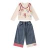 Conjunto de Dos Piezas de Jeans de Dibujos Animados de Primavera para Niñas 2026 Nuevo Elegante Conjunto de Pantalones Rectos Escolares para Niños Ropa Infantil de Moda