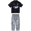 Ropa Moderna Infantil de Street Dance Niños y Niñas Marca Moderna Conjunto de Camisa de Béisbol de Manga Corta Atuendo Genial de Hip-Hop para Niños