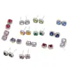 Exquisitos aretes de botón cuadrados geométricos con incrustación completa de diamantes, compactos, sencillos, de alta gama, aretes de lujo ligero, versátiles para el uso diario y para ir al trabajo