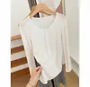 Camisa Base de Lyocell Tencel Acetato Lã de Ovelha para Mulheres, Malha Slim Fit Outono e Inverno com Botões de Madrepérola, Top de Manga Longa Cor Sólida