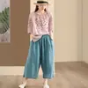 Camisa de Algodão Linho Bordada Artística Manga Curta Feminina Verão 2026 Novo Estilo Solta Casual Fina Gola Redonda Top Feminino