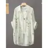 Estilo sin arrugas, sin planchar, camisa de protección solar elegante de verano con estampado de pintura a tinta, chaqueta tipo camisa para mujer, top tipo camisa de longitud media
