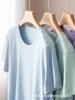 Camiseta feminina de algodão mercerizado de manga curta para o verão 80 amônia líquida algodão puro básico branco gola V manga curta atacado transfronteiriço
