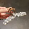 Nuevo Clip de Perla de Cristal Hecho a Mano para Mujer, Pinza de Tiburón Grande, Pinza para el Cabello de Lujo Accesible con Pequeño Volumen en la Parte Posterior de la Cabeza