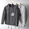Outono novo masculino casual listrado patch costura lapela vestido jaqueta camisa casaco moderno