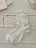 Calcetines apilados de encaje dulce con un lindo lazo en el talón, sin costuras, estilo verano fino, calcetines hasta la pantorrilla estilo ballet, coquetos