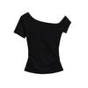 Camiseta feminina Pure Desire Sexy com ombros inclinados e manga curta, primavera e verão 2005, elegante, para todas as ocasiões, com cintura justa e slim fit