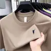 Camiseta de manga corta para hombre, cuello redondo, 100% algodón puro, nueva moda verano 2026, logo de caballo bordado, top absorbente de sudor y transpirable