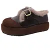 Zapatos Birkenstock de Suela Gruesa, Mocasines para Mujer, Botas de Nieve Populares de Invierno 2025 de Suela Gruesa, Zapatos Cálidos de Algodón, Zapatos Pequeños de Cuero Negros con Forro de Felpa