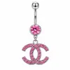 Anillos de ombligo populares transfronterizos europeos y americanos, modernos de acero inoxidable sexy con letra C incrustada de diamantes para piercing en el ombligo, fábrica al por mayor