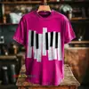 Estampa Retro Cruzada Tecla de Piano Masculina Gola Redonda Manga Curta Estampa Digital 3D Personalizado Peça Única Atacado