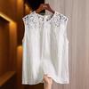 Blusa de Renda Vazada Feminina Verão Novo Design de Nicho Sem Mangas Emagrecedora Rejuvenescedora