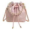 Bolso Cubo de Perlas de Moda Estilo Chino Nuevo para Mujer con Bordado de Lazo, Bolso Cruzado de Cadena Sencillo y Moderno