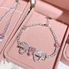 Pulseira de anel de laço de diamante rosa princesa Camellia Venice banhada a ouro 18K brincos de borla de corrente de menina doce e descolada