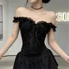 Estilo femenino de encaje con volantes y lazo dulce, corsé de ballenas con almohadillas en el pecho, top de tirantes de encaje, deseo puro transfronterizo