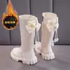 Botas de Cano Alto para Meninas 2025 Outono e Inverno Novo Estilo Laço Botas Longas de Couro para Meninas Estilosas Botas Longas de Princesa