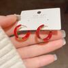Celebridad de Internet de TikTok Pendientes de Anillo con Pigmento Rojo Vino para Mujer Simples Combinan con Todo Hebilla de Oreja de Metal Accesorios para Orejas de Nicho Moda