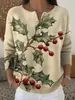 Sudadera de Punto con Cuello en V, Botones y Mangas Largas, Estilo Nuevo Transfronterizo, Otoño e Invierno, Suéter con Estampado de Moda Personalizado para Mujer