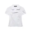 Camisa de Popelina a Rayas para Mujer Estilo Europeo y Americano Nuevo Verano 2026 Top Vintage de Manga Corta Ajustado con Cuello de Solapa