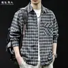 Camisa Larga de Cuadros Retro de Moda para Hombre, Nuevo Estilo Primavera/Otoño, Holgada, Versátil, Casual, Chaqueta Camisa Talla Grande