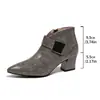 Botas de Moda Otoñales para Mujer 2026, Puntiagudas, Talla Grande, Tacón Medio, Tacón Grueso, Corte en V, Hebilla, Estilo Europeo y Americano, Adelgazantes, Botas Martin
