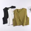 Foto real do novo tecido twill 2026, colete casual assimétrico em camadas para mulheres, peça de sobreposição versátil