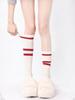 Calcetines holgados versátiles de bloques de color para otoño e invierno para mujer, calcetines negros a rayas para la pantorrilla, calcetines deportivos estilo universitario rojos de tres rayas, algodón