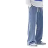Calças Jeans Masculinas Outono e Inverno 2024 Cor Sólida Lã Grossa Reta Solta Perna Larga Retrô Casual Longas Cross-Border
