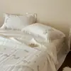 Capa de Cama Macia Lavada com Areia Coreana Conjunto de Três Peças Bordado Floral Elegante Renda Dupla Face Algodão Puro Capa para Tatami Kang