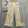 Pantalones de pijama de algodón para mujer, verano, finos, estampados, casuales, de pierna ancha, pueden usar mujeres embarazadas, comercio exterior, pantalones de talla grande