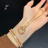 Accesorios DIY de Puzuo Gold Store en el Mismo Estilo que Collar con Colgante Hebilla de Paz Full Diamante Rojo Rosado Chapado en Oro para Mujer, Cadena de Clavícula de Gama Alta