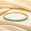 Pulseira Azul Turquesa Transfronteiriça para Mulheres, Estilo de Luxo Leve, Design de Nicho com Diamantes de Linha Única de Alta Qualidade, Joia de Mão Personalizada da Moda Normcore