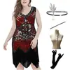 Vestido de Fiesta Retro de los Años 20 S-4XL con Lentejuelas y Flecos Tallas Grandes Vestido de Noche Baile Latino Cuello en V Fiesta de Graduación Gatsby