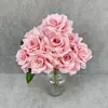 Flores artificiales, ramo de rosas de diamante de 9 cabezas, rosas artificiales con hojas, para decoraciones de boda y decoración del hogar