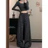 Pantalones casuales a rayas de cintura alta con cordón, estilo perezoso, versátiles para otoño, de pierna ancha suelta para mujer, venta al por mayor transfronteriza