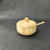Bote Creativo Redondo de Bambú para Condimentos del Hogar con Cuchara y Tapa Botella de Condimentos para Cocina Fabricante de Salero de Bambú Venta al por Mayor