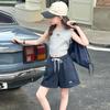 Conjunto Infantil Verão 2025 Novo Conjunto de Verão Infantil Estilo Ocidental Regata Sem Mangas Shorts Esportivos Casuais Conjunto de Duas Peças