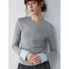 Camiseta de Manga Larga para Mujer, Color Bloque, Hombro Recto, Diseño Simple, Moda, Ropa Interior Básica, Comercio Exterior Transfronterizo, Otoño 2026