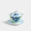 Jade Rojo Montaña Barro Blanco Porcelana Blanca Pintado a Mano Flor Azul Pequeña Gradiente Azul Cerámica Gaiwan Juego de Té Kung Fu Hogar Taza de Té Delgada