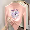 Camiseta interior básica de manga larga con estampado y forro polar para niña, nuevo estilo 2026, top interior versátil ajustado para otoño, adecuado para niños de talla mediana y grande